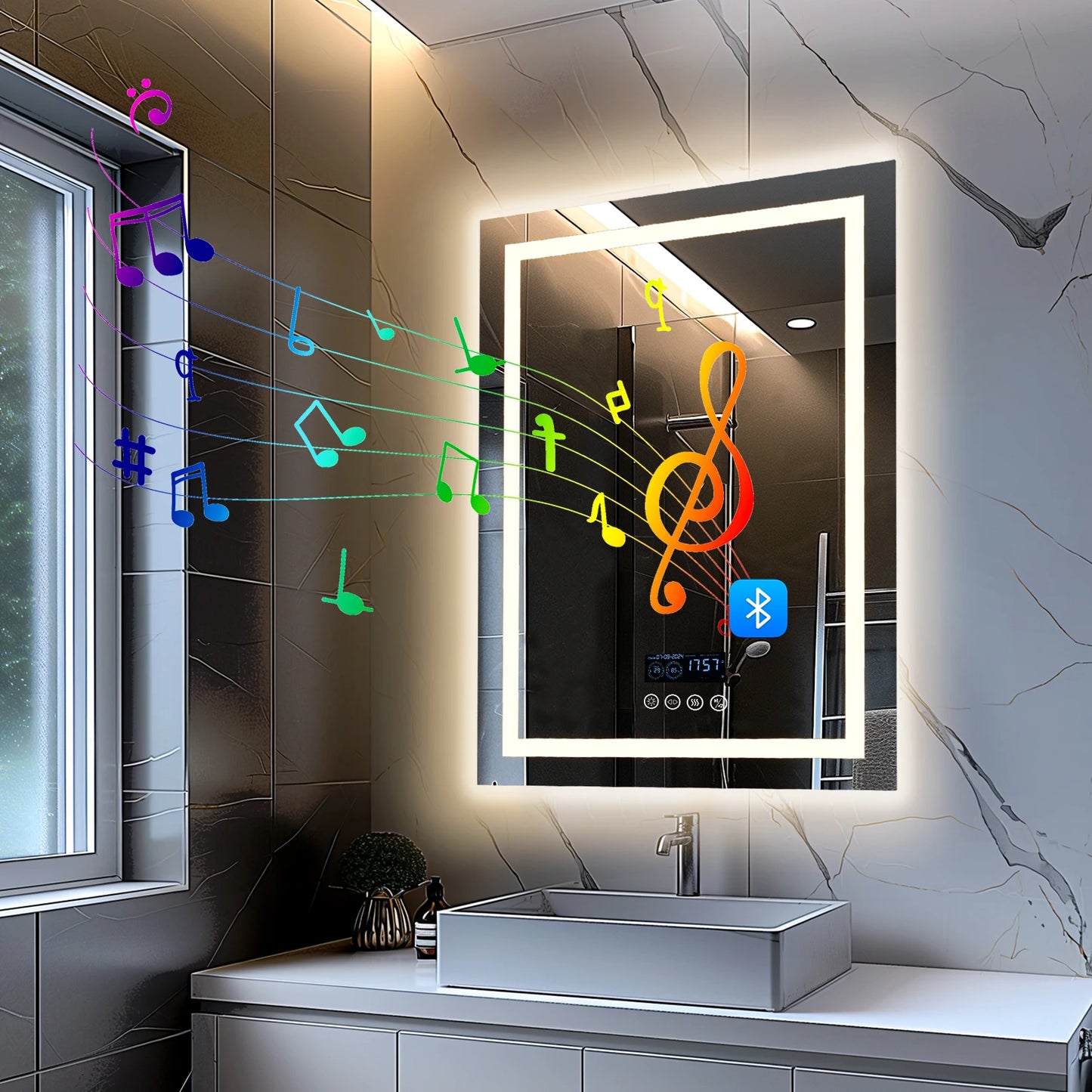 Wisfor Smart Led Bathroom Vanity Mirror Bluetooth Speaker Antifog Dimming