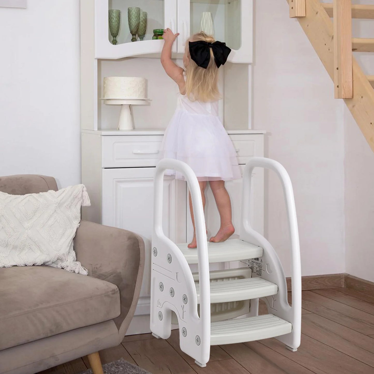 Toddler Plastic Step Stool With Side Handles For Bathroom Kitchen