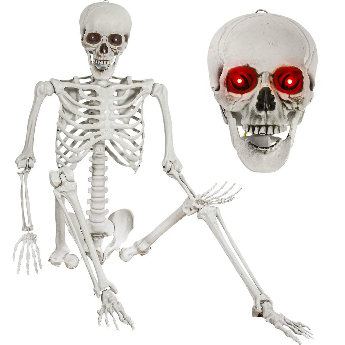 Sound Activated Posable Skeleton Decoration With Glowing Red LED Eyes