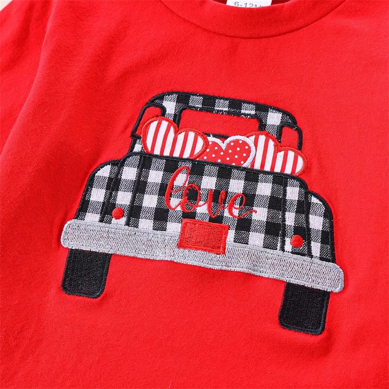 Pudcoco Unisex Two Piece Heart Pattern Outfit With Denim Shorts