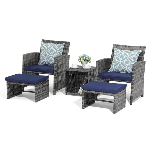 Outdoor Wicker Patio Conversation Set with Chairs and Coffee Table