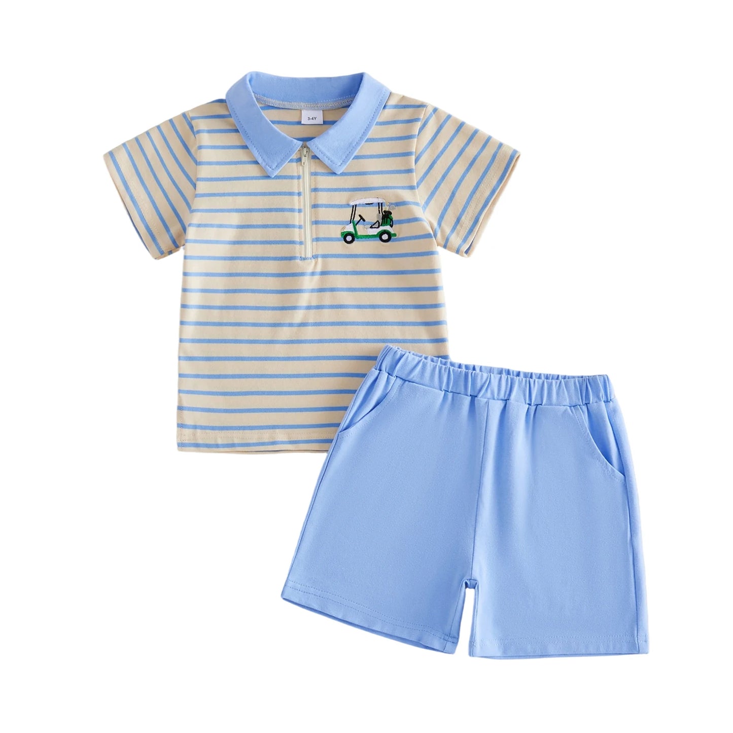 Infant Summer Outfit Set with Short Sleeve Lapel Collar Embroidered Top and Matching Shorts for Baby Boys and Girls 2 Piece