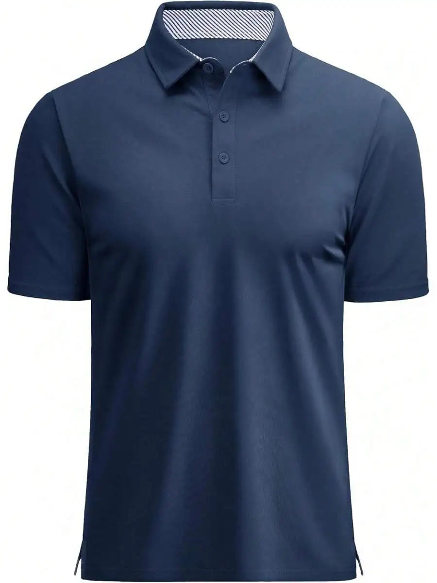 Mens Short Sleeve Cotton Pique 3-Button Classic Fit Casual Golf Shirt