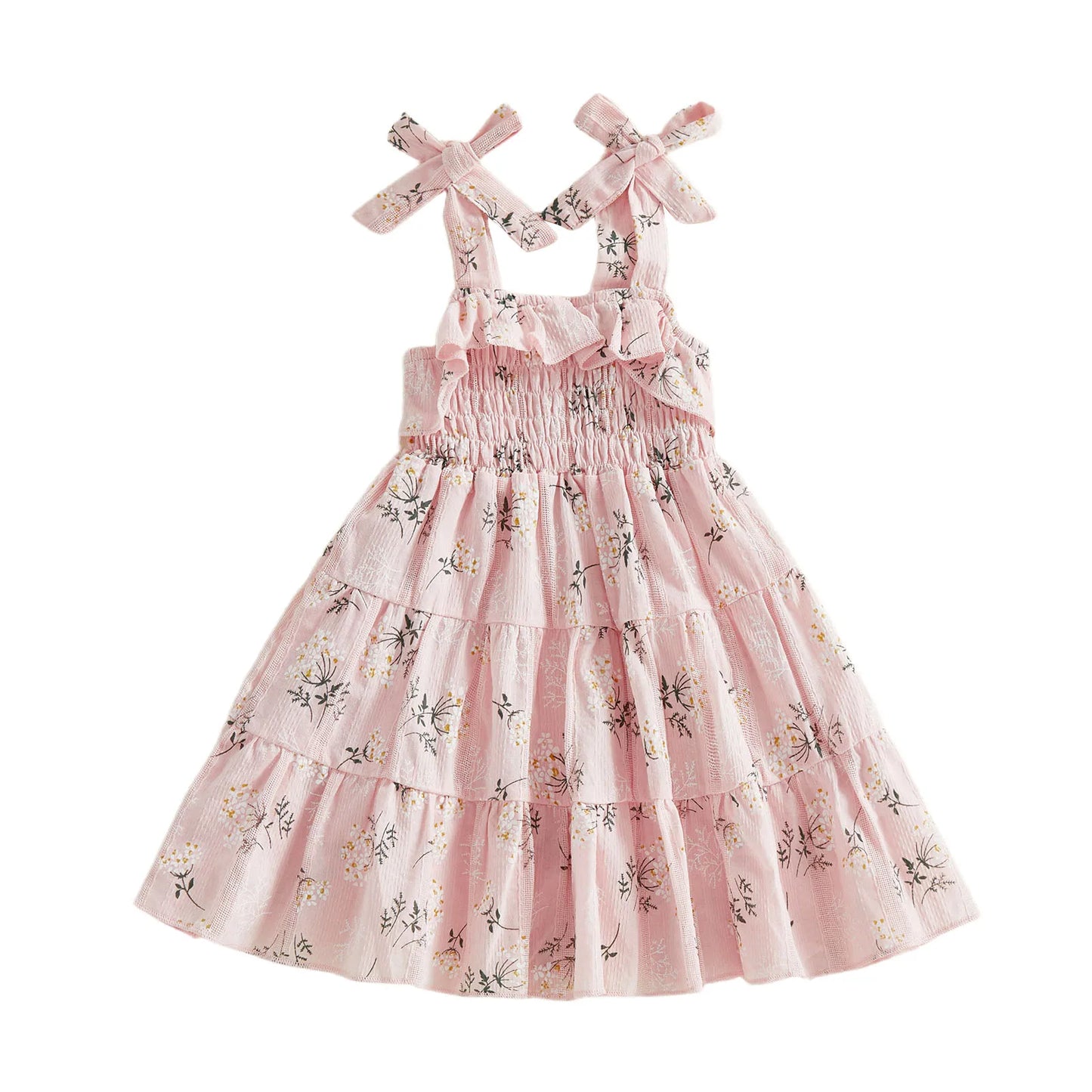 Floral Print Aline Toddler Dress With Tie Shoulder Detail