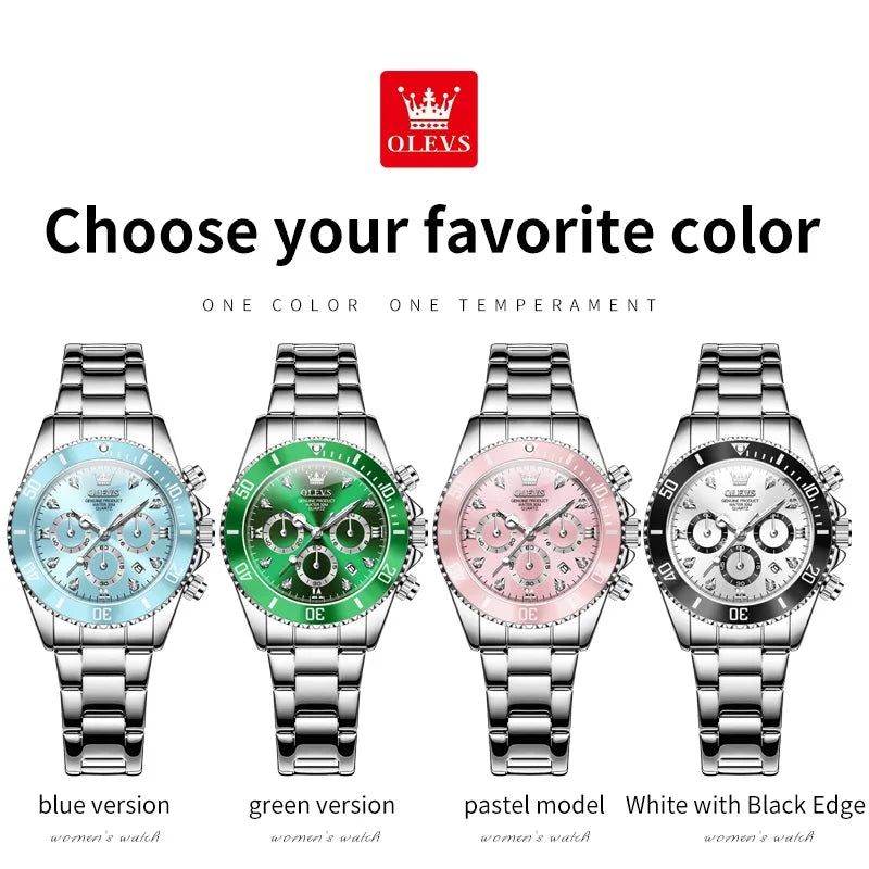 OLEVS Women's Quartz Chronograph Watch With Date and Luminous Dial