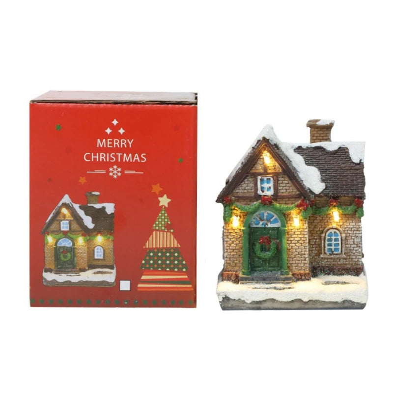 Christmas LED Light House Ornaments Resin Cottage Miniature Village