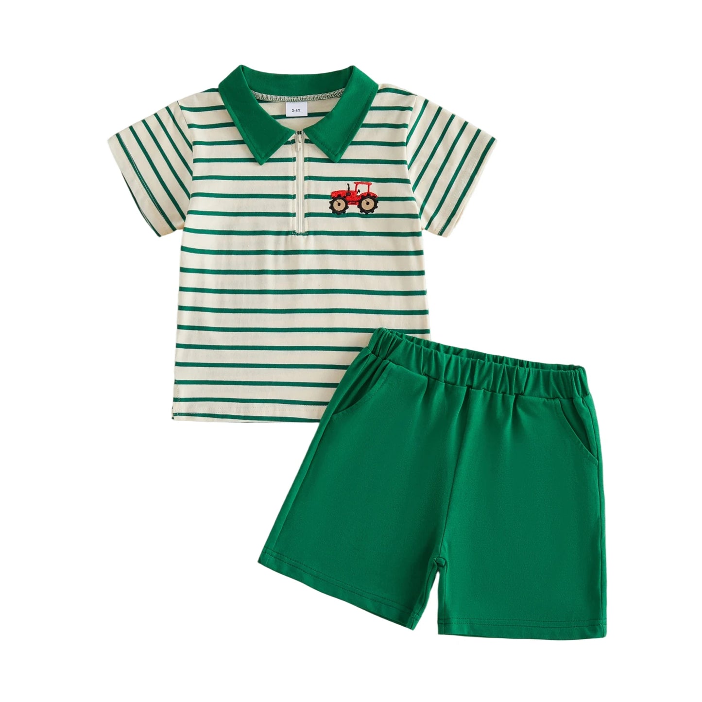 Infant Summer Outfit Set with Short Sleeve Lapel Collar Embroidered Top and Matching Shorts for Baby Boys and Girls 2 Piece