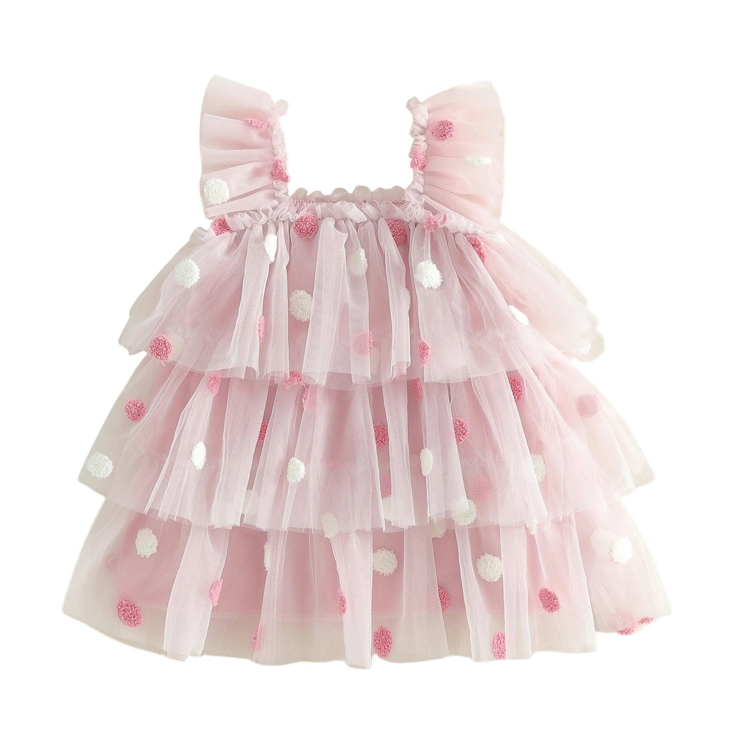 Adorable Toddler Girl s Summer Dress with Polka Dot Print Flowy Fit and Cute Ruffled Mesh Layers for a Casual Look