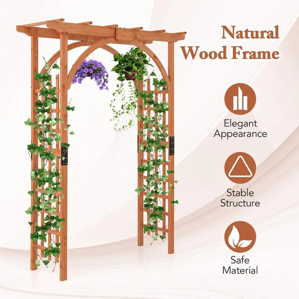 Wooden Garden Gazebo Arch with Decorative Roof and Climbing Frame