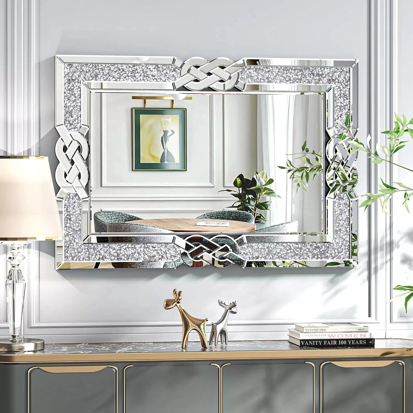 Wisfor Crushed Diamond Wall Mirror Framed Glass Vanity