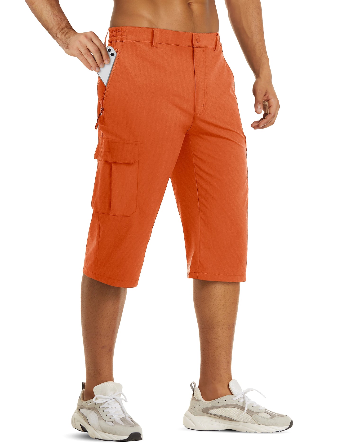Mens Summer Quick Dry 3/4 Capri Pants Casual Multi-Pockets Lightweight Shorts Outdoor Hiking Cargo Nylon Pants Workout