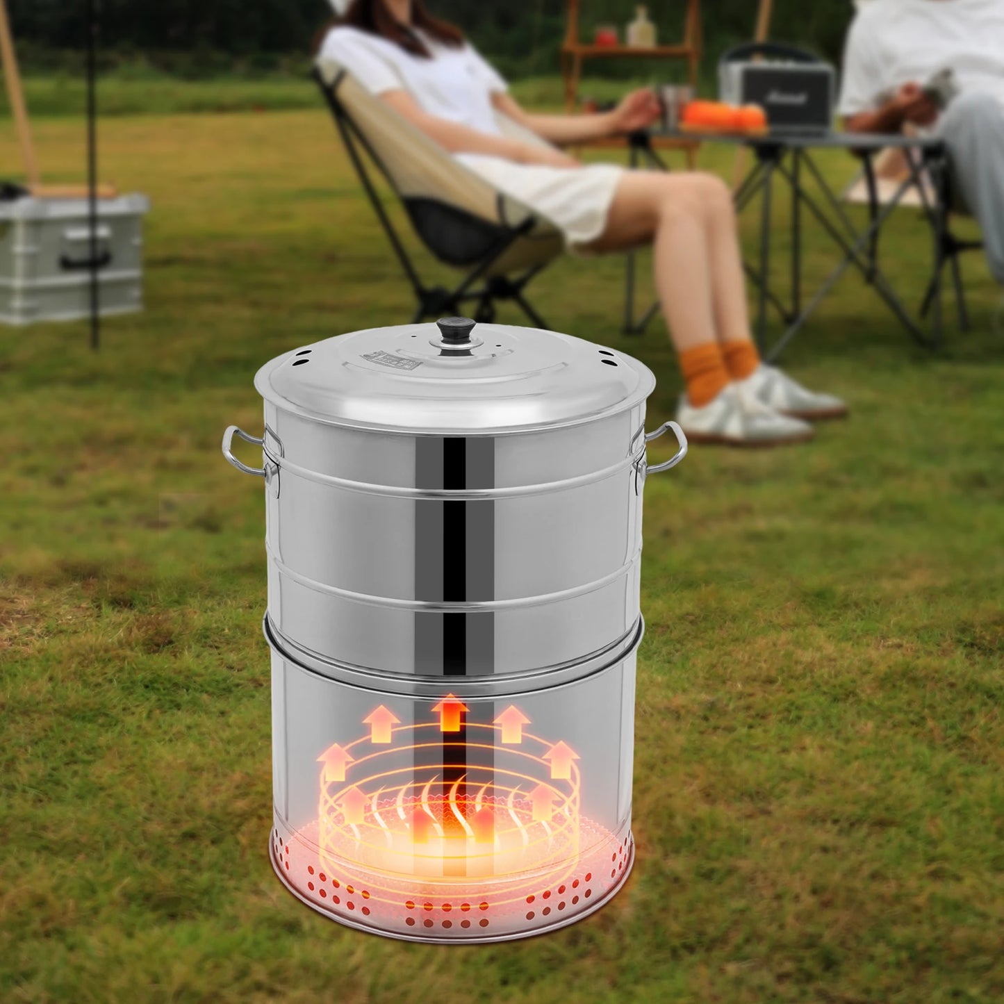 Bymaocar Stainless Portable Charcoal Grill Barrel 360 Smokeless Outdoor