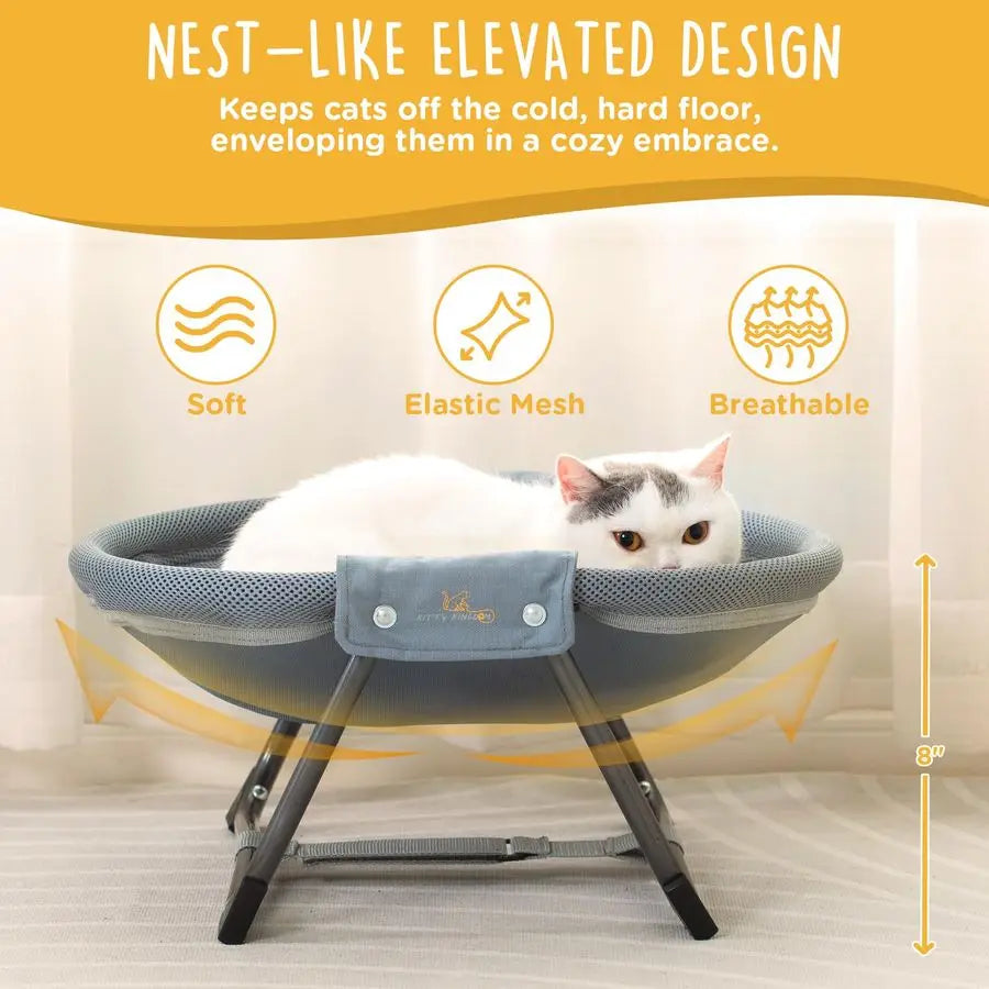 Elevated Cat Hammock Bed, Foldable NoAssembly Cat Bed with Breathable Mesh for Indoors and Outdoors Use, Lightweight Raised Pet