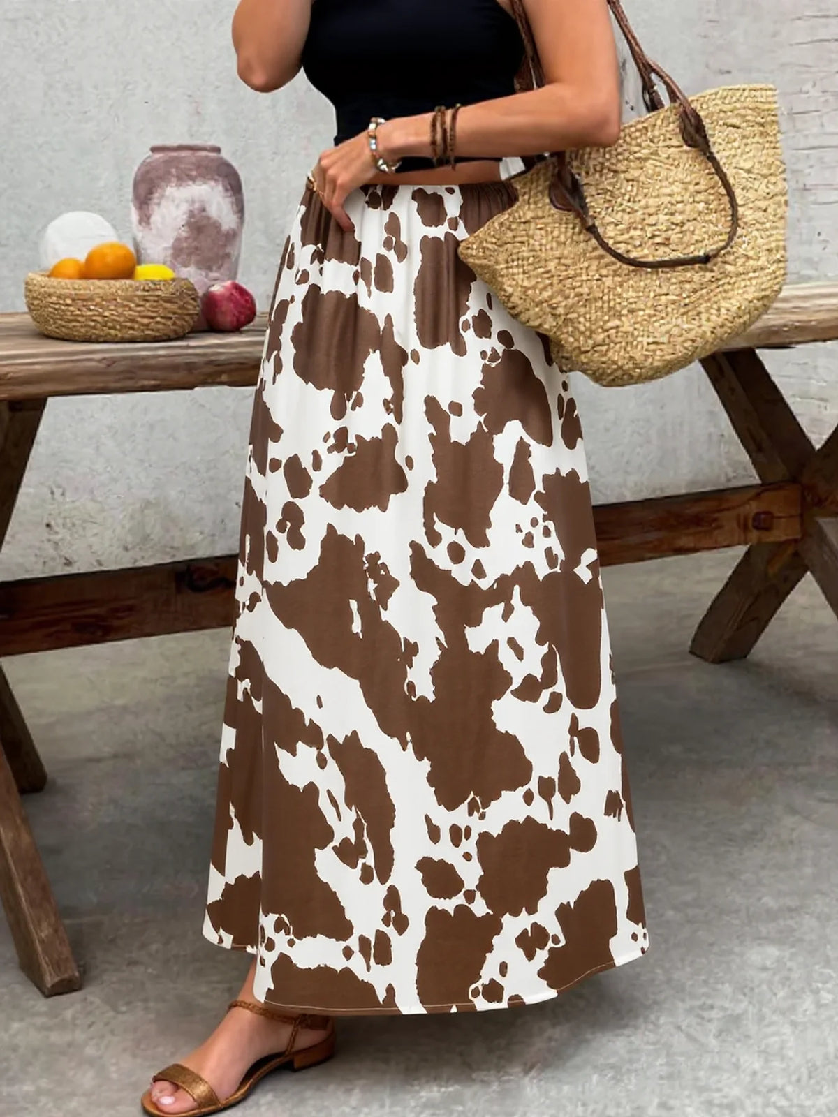 Stylish Women High Waist A Line Cow Print Casual Skirt