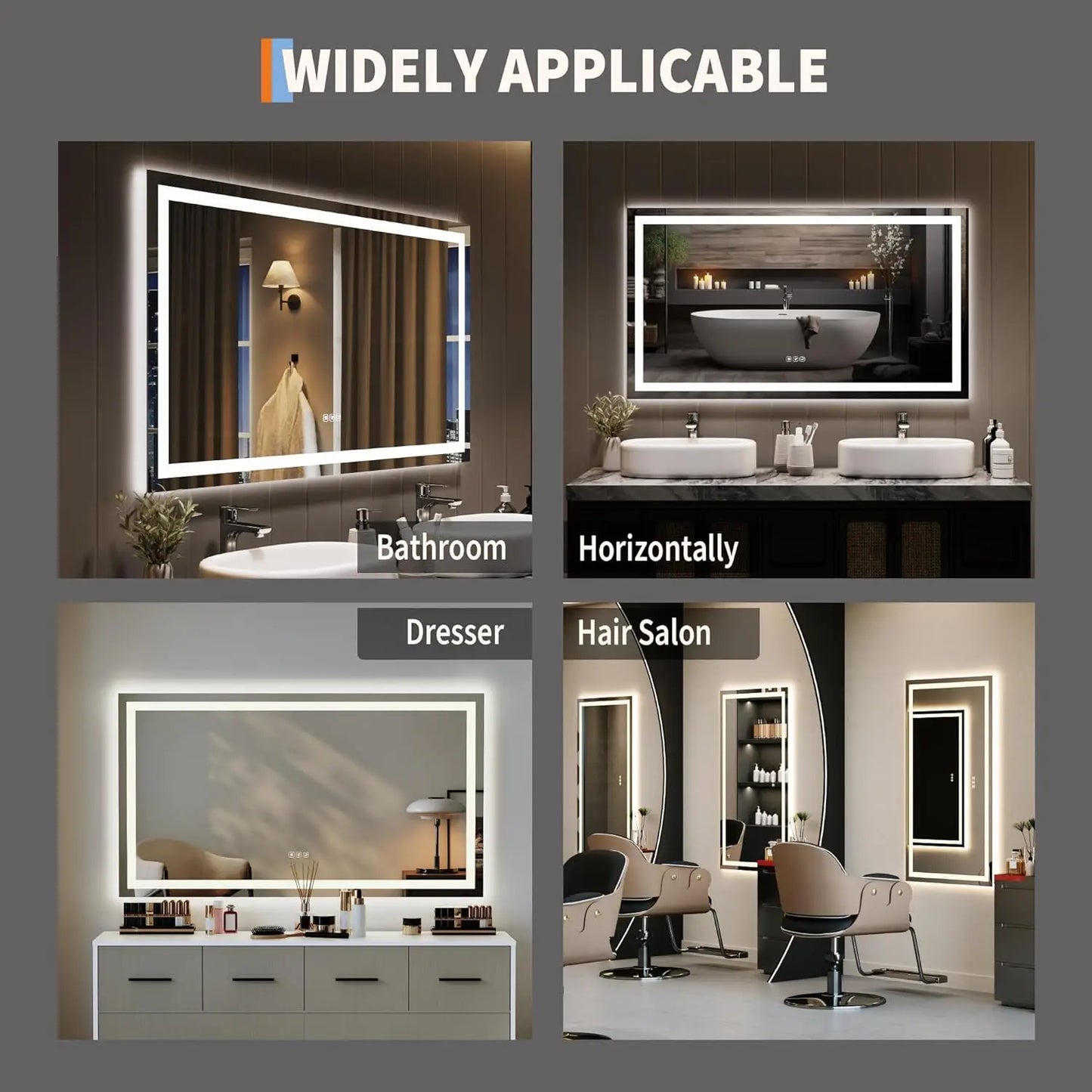 Twister.CK Frameless LED Bathroom Mirror Anti Fog Dimmable Wall Mount