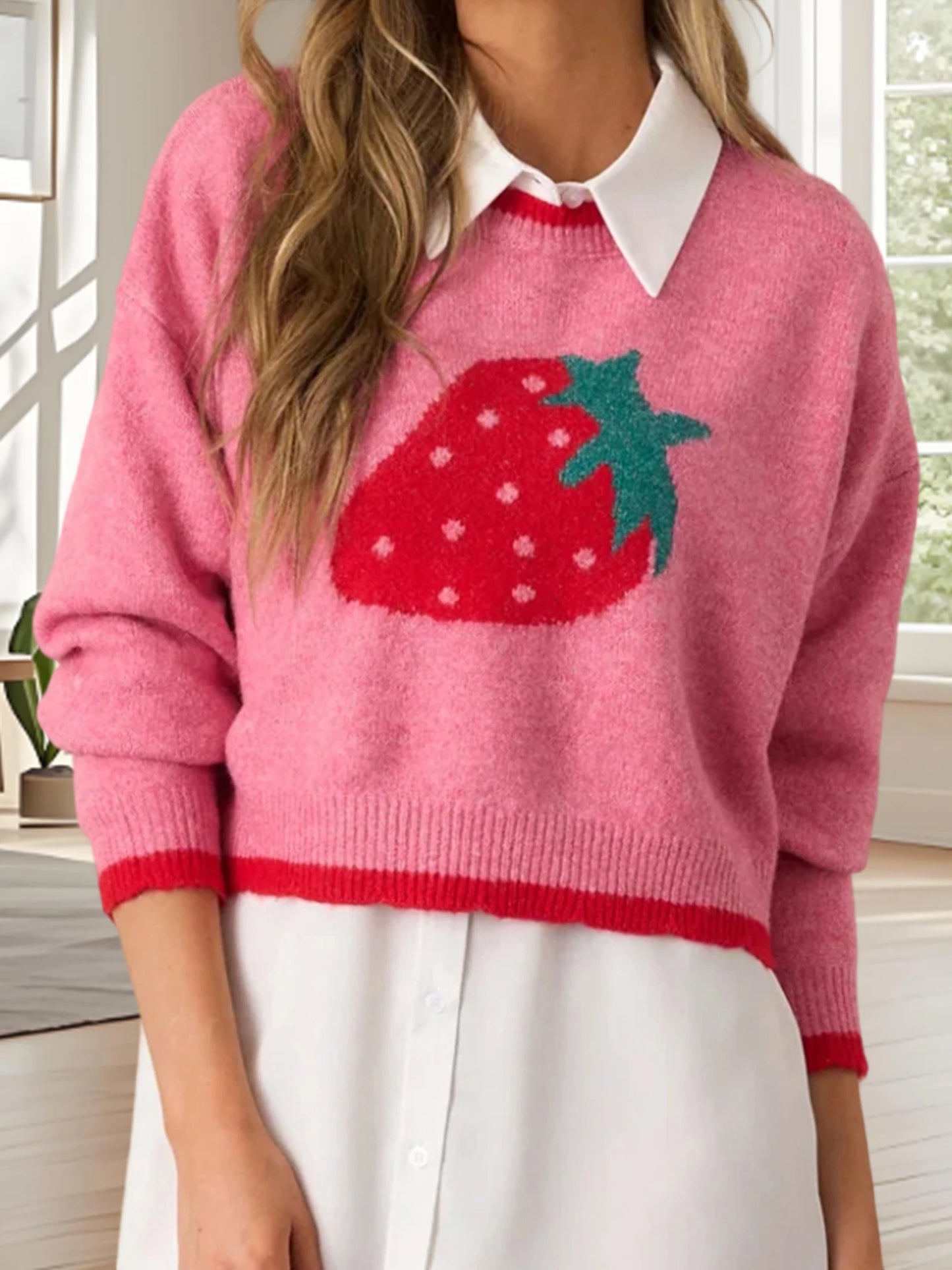 XBTCLXEBCOCN Cozy Cherry Patterned Sweater For Women