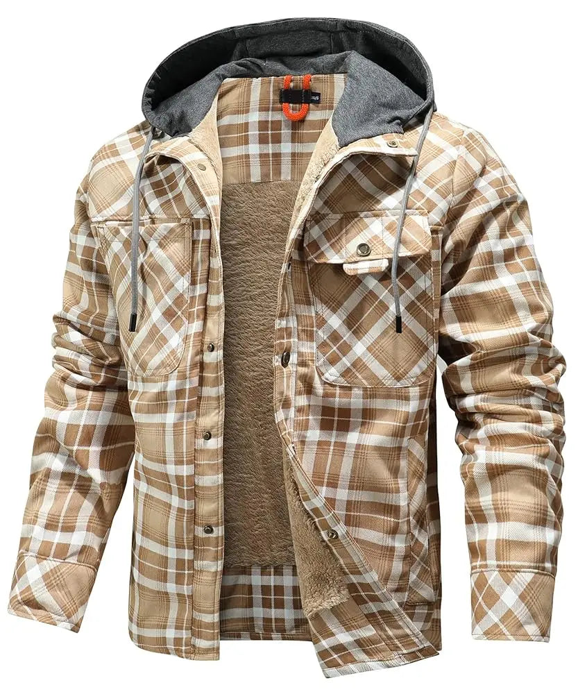 Men's Winter Hooded Plaid Flannel Sherpa Lined Jacket
