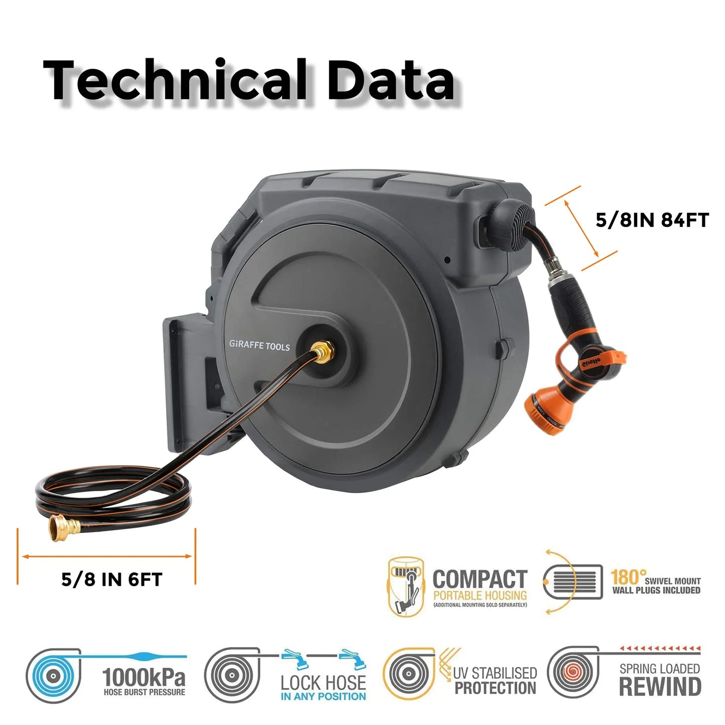 Giraffe Tools AW40 Retractable Hose Reel Wall Mounted Automatic Rewind