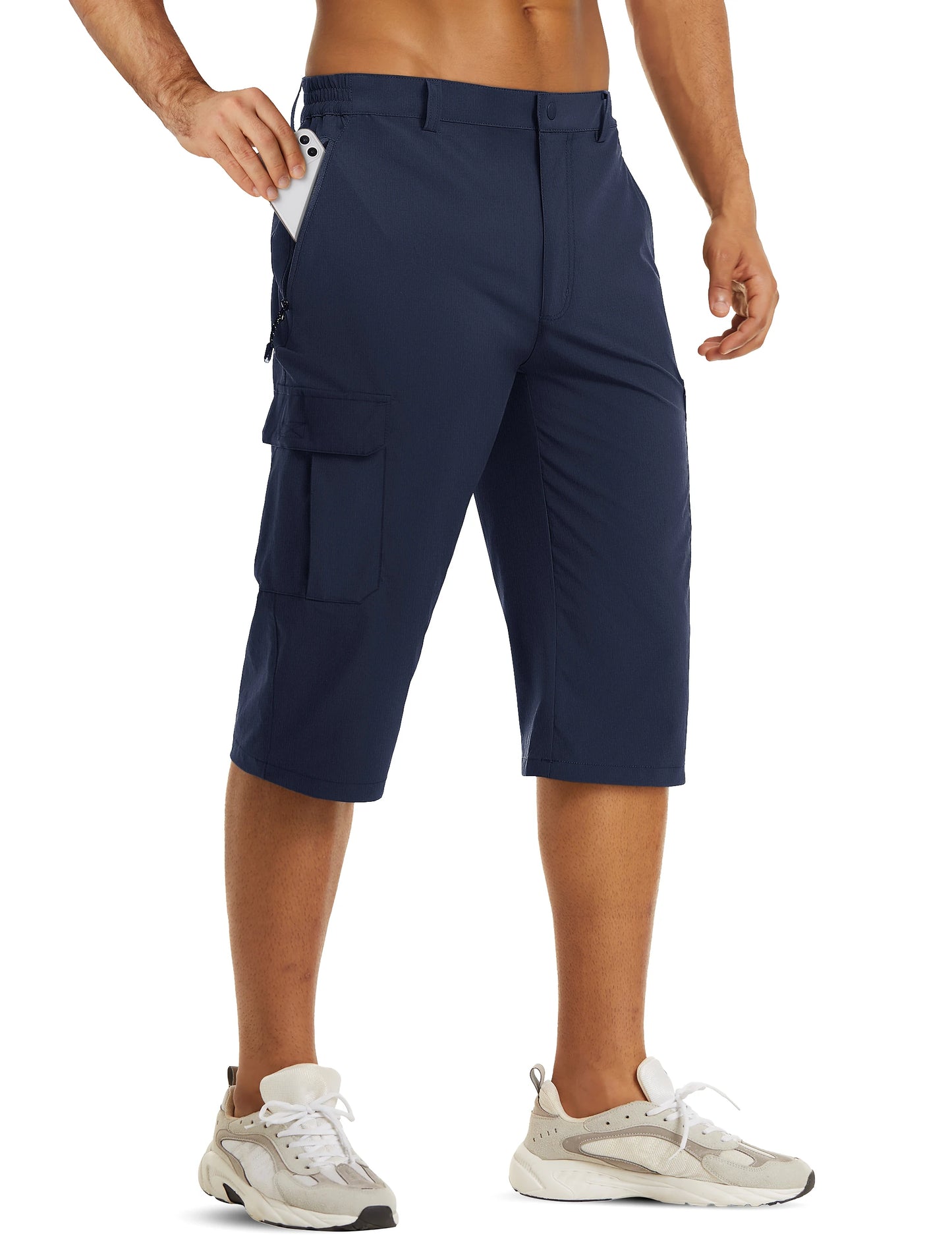 Mens Summer Quick Dry 3/4 Capri Pants Casual Multi-Pockets Lightweight Shorts Outdoor Hiking Cargo Nylon Pants Workout