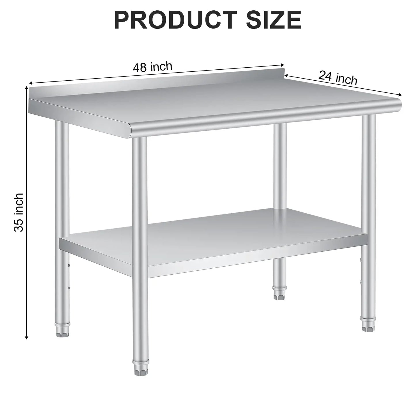 Studyset Stainless Steel Prep Table With Backsplash And Adjustable Shelf