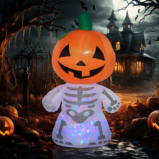 6-Foot Inflatable Halloween Pumpkin Figure with Smiling Expression, with Led Lights for Outdoor Display