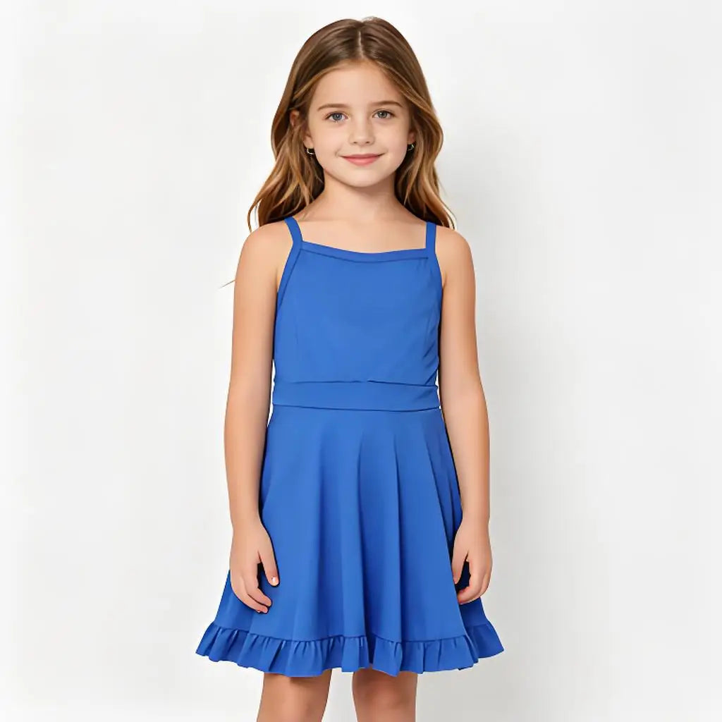 Cute Girls' Ruffled Swim Dress with Built-in Shorts - Trendy Two-in-One Swimsuit for Summer Adventures
