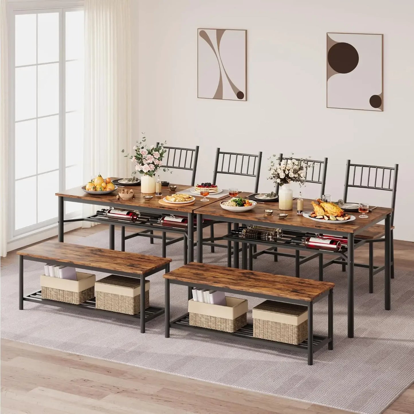 BestsellerBestsellerDining Table Set for 4 with Bench and Chairs, 4-Piece Kitchen Table Set with Storage – Space-Saving Dining T