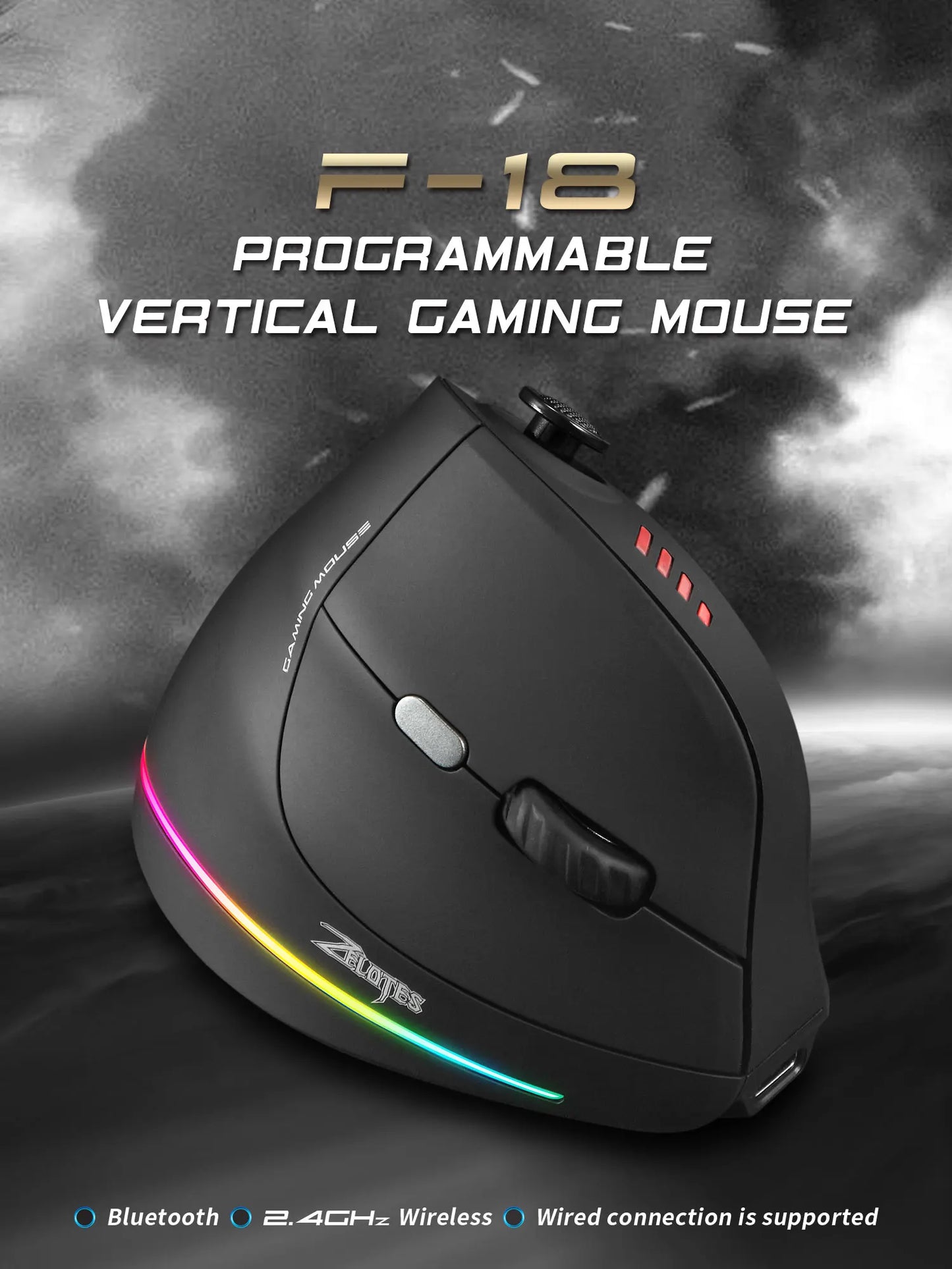 Backlit Vertical Ergonomic Mouse 2.4G Wireless Mouse with Joystick Programming Game Mouse 24000DPI Wired Mice