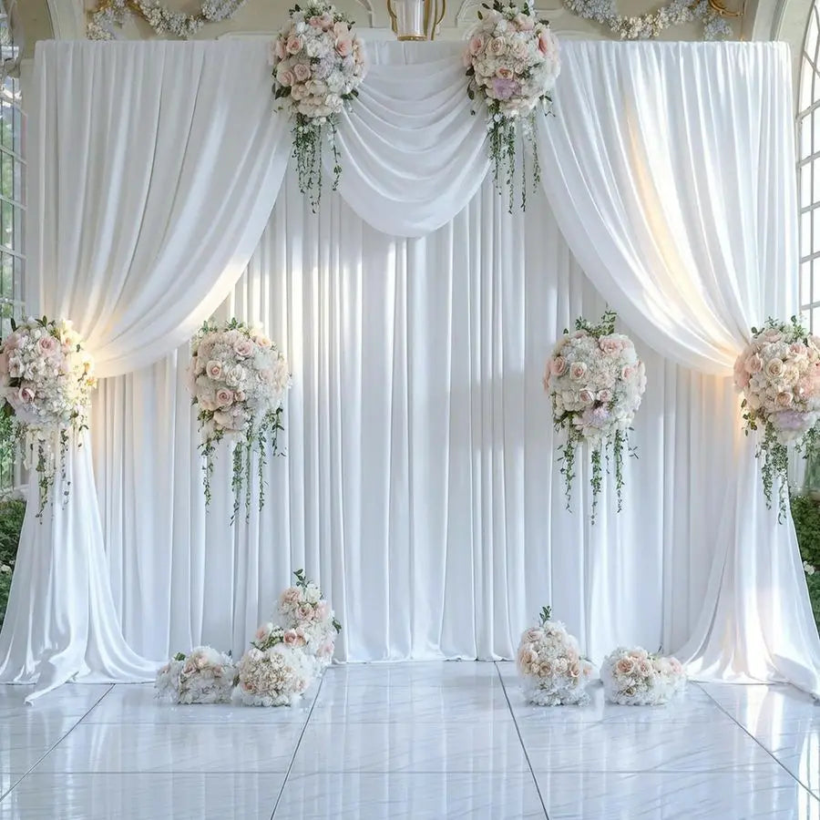 x 15ft White Wrinkle Free Backdrop Curtains for Wedding Party Backdrops Curtain Drapes Fabric Decorations Photo Back Drop Cloth