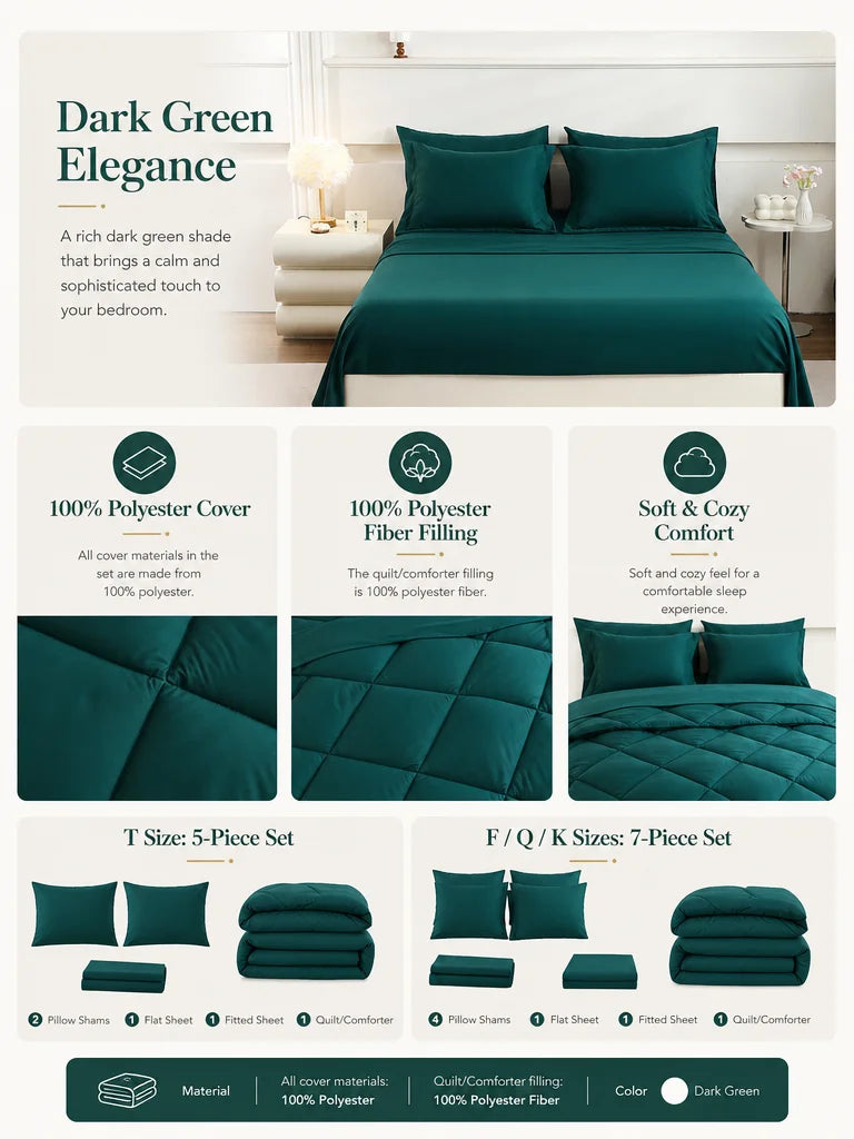 EasYum Brushed Polyester Quilted Bedding Comforter Sheet Set