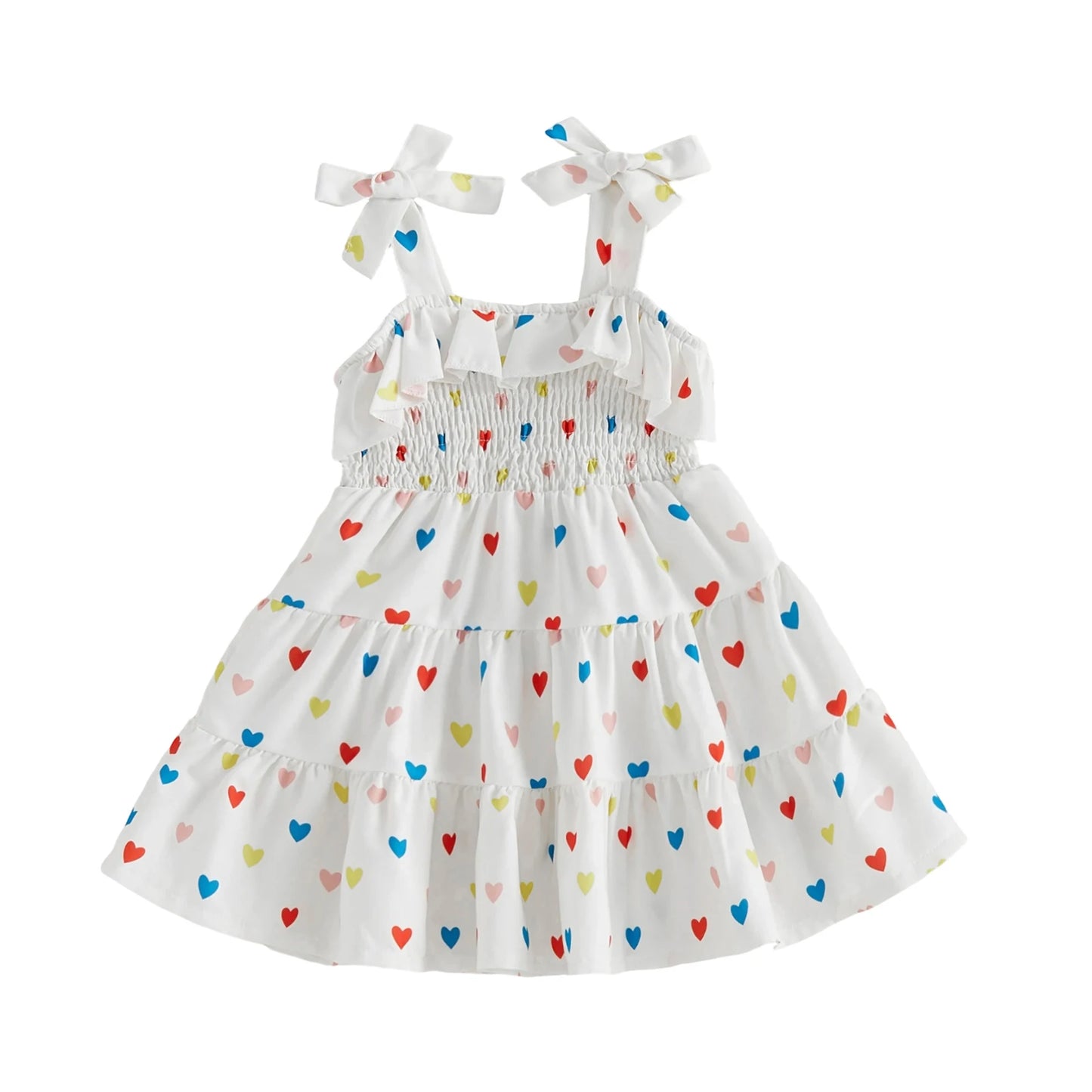 Cute Baby Girl s Floral Print Sleeveless Dress Ruffle Hem Summer A-line Dress with Bowknot Detail Casual Wear