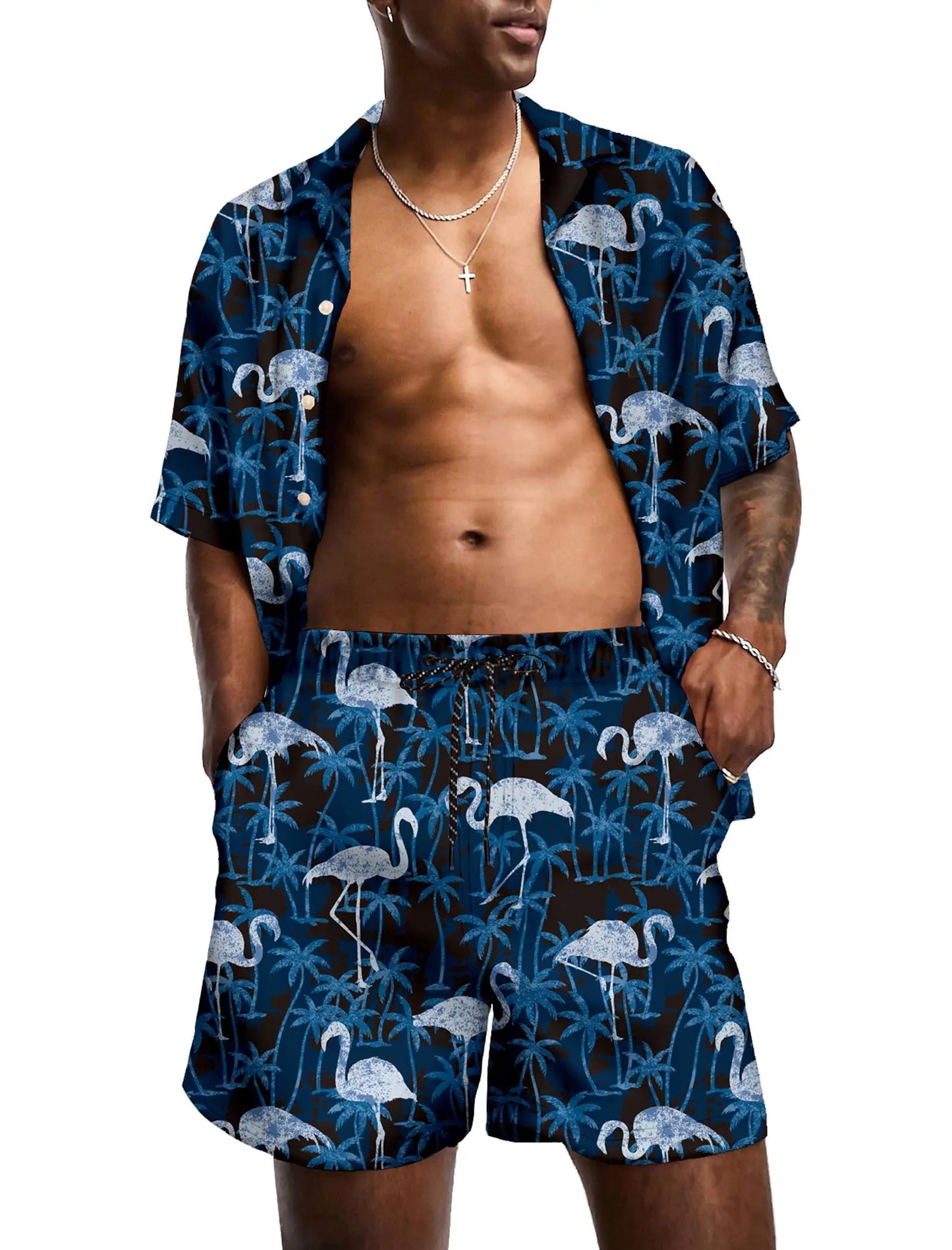 KYKU Mens Hawaiian Shirt and Short Set - Summer Short Sleeve Button Down Beach Shirts Tropical Vacation 2 Piece Outfits