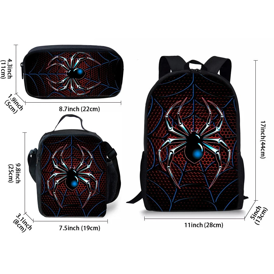 Spider Pattern Three Piece 3D Cartoon School Backpack Set For Children