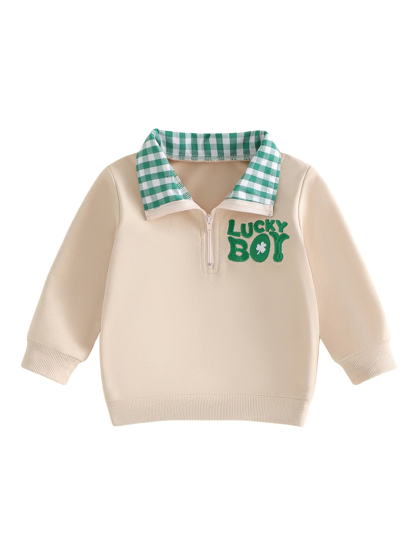 Kids St Patrick s Day Hoodie Irish Clover Embroidered Sweatshirt Long Sleeve Lapel Quarter Zip Pullover Sweatshirt for Boys