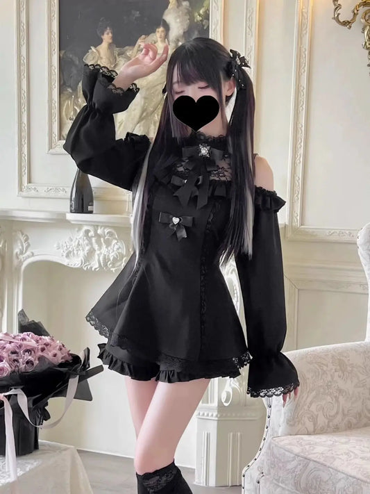 ZHUOLINCN Lolita Kawaii Dress Women Bow Print Party Wear