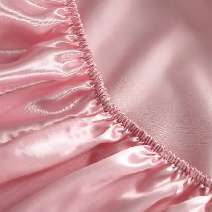 Pink Satin Bedding Set With Pillowcases