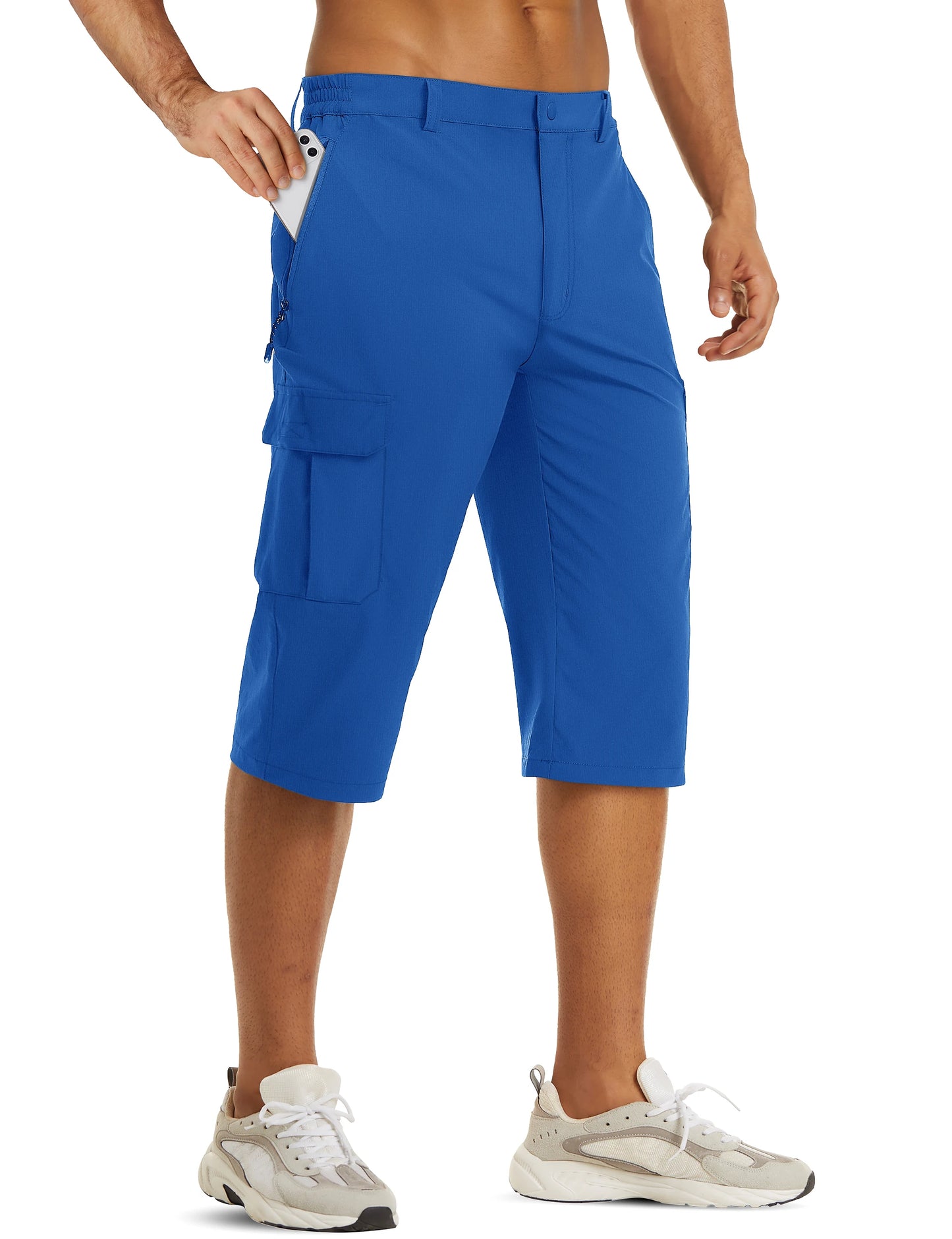 Mens Summer Quick Dry 3/4 Capri Pants Casual Multi-Pockets Lightweight Shorts Outdoor Hiking Cargo Nylon Pants Workout