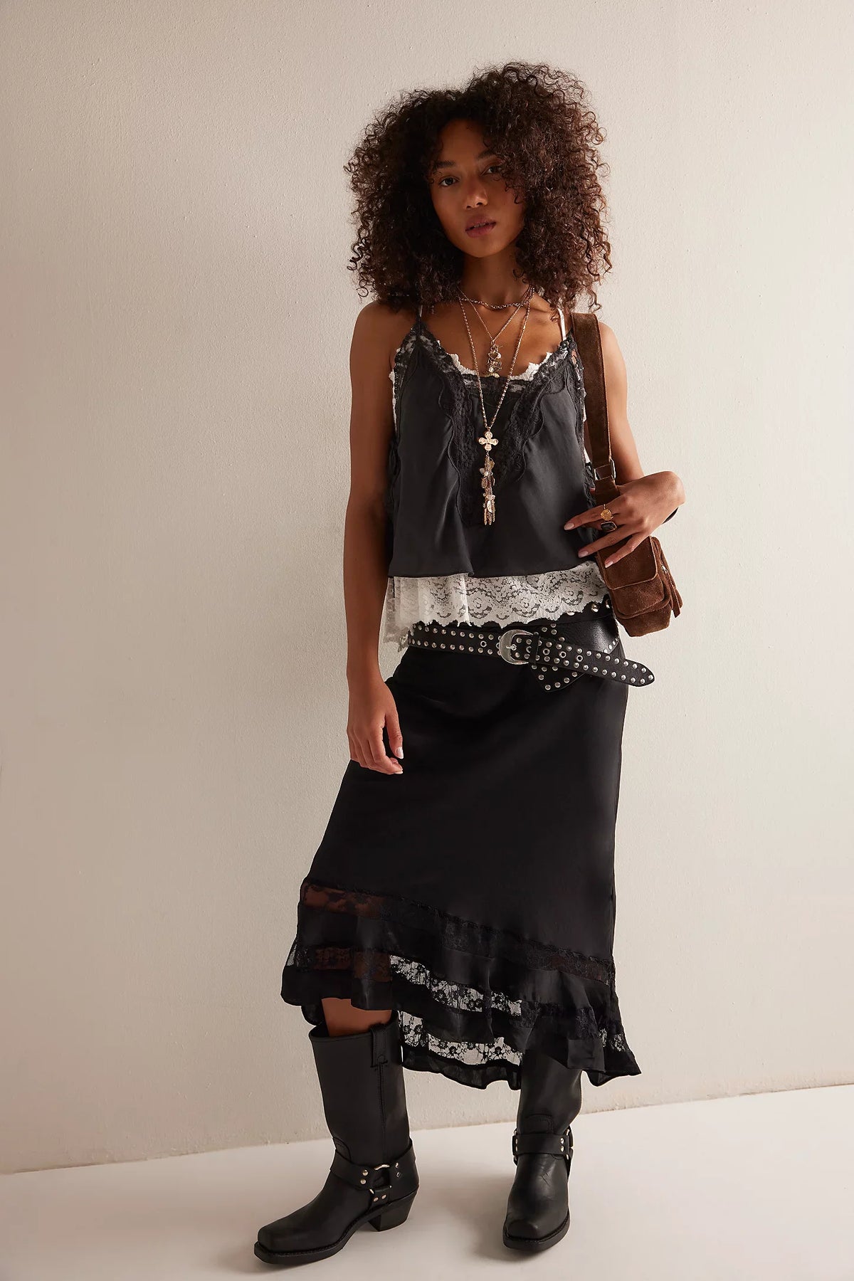 Women Elegant Satin A Line Long Skirt With Ruffle Hem