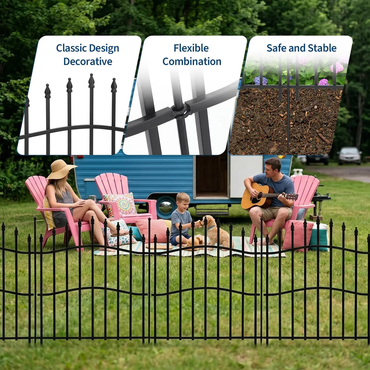 HiMISS Garden Fence Panels Metal Animal Barrier With Gate