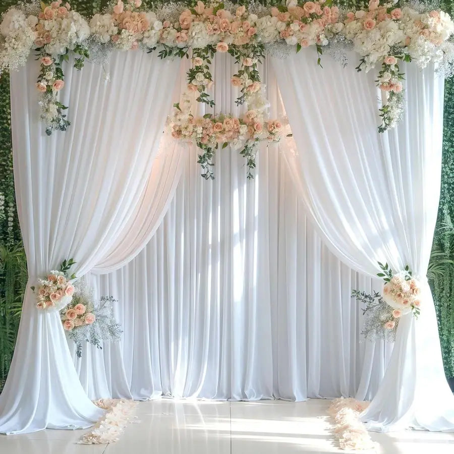 x 15ft White Wrinkle Free Backdrop Curtains for Wedding Party Backdrops Curtain Drapes Fabric Decorations Photo Back Drop Cloth
