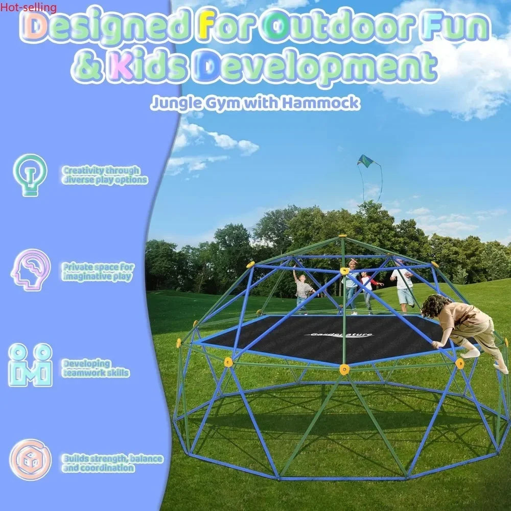 BestsellerGardenature 10FT Climbing Dome with Hammock, Outdoor Jungle Gym for Kids, Geometric Dome Climber Supporting 880 Lbs An