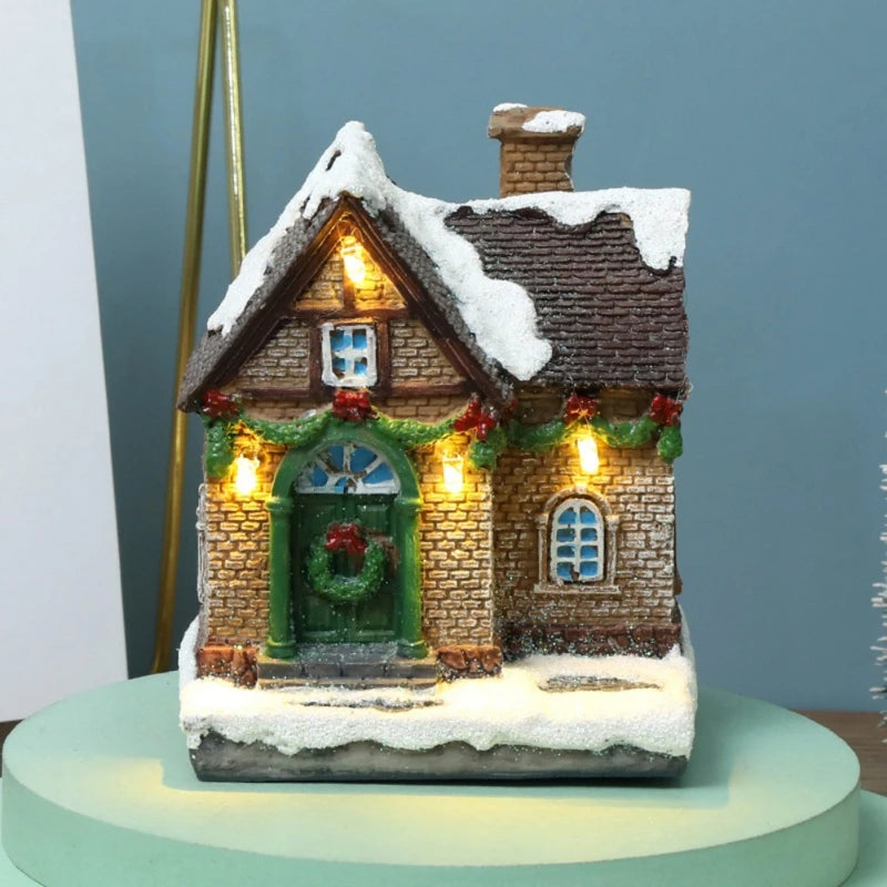 Christmas LED Light House Ornaments Resin Cottage Miniature Village