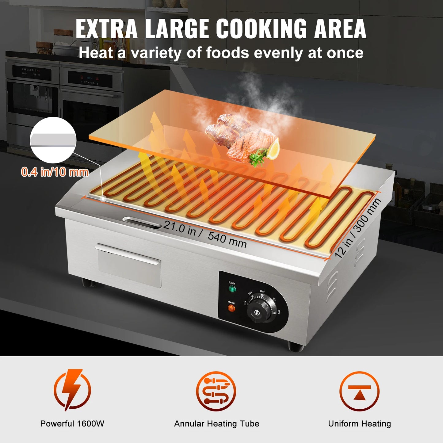 SucceBuy Commercial Electric Grill Flat Pan Stainless Steel Desktop Griddle