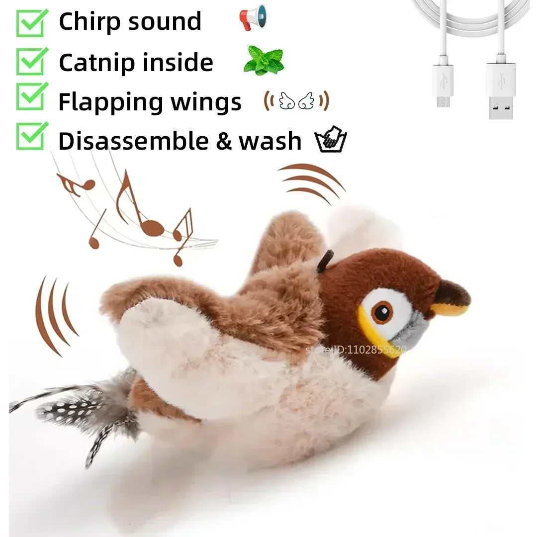 Bird Shaped Interactive Cat Toy With Rechargeable Chirping Flapping Plush