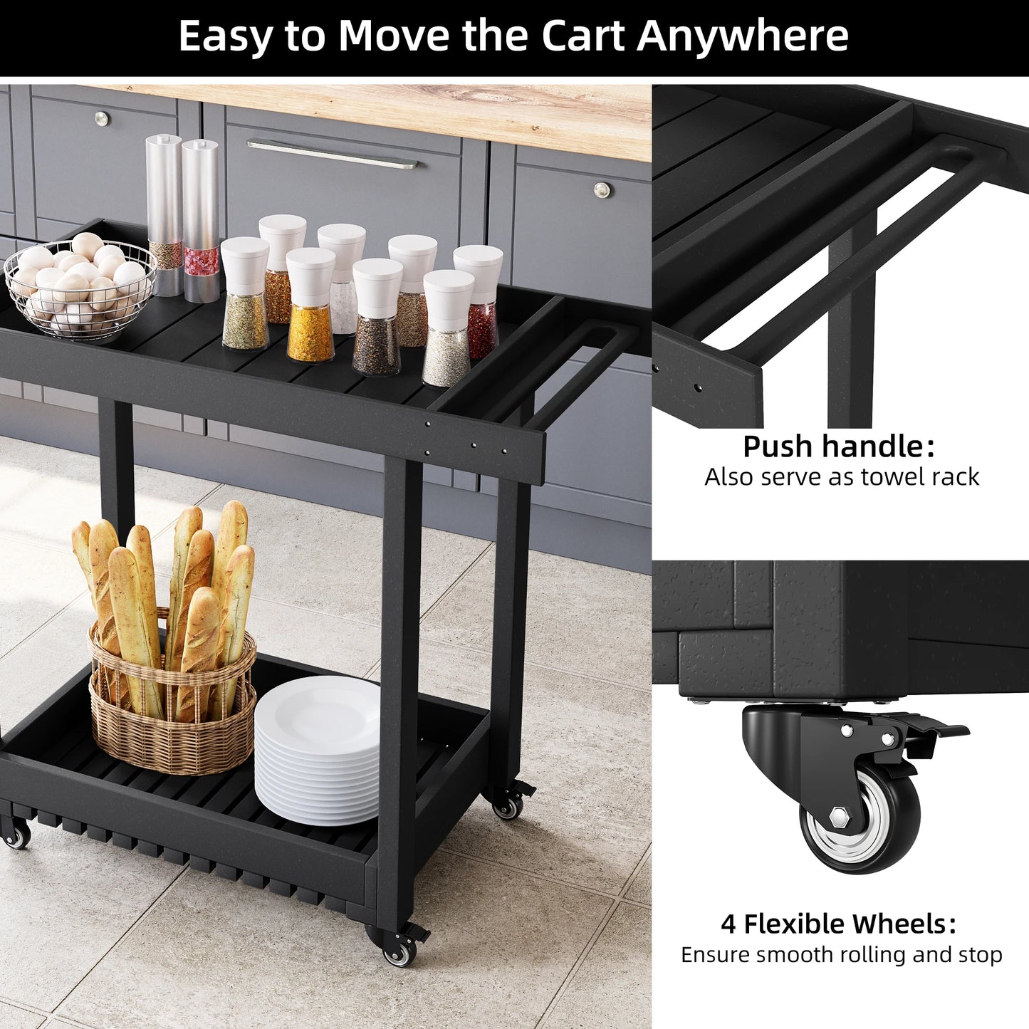 HDPE Trolley Dining Cart With Four Wheels And Double Shelf