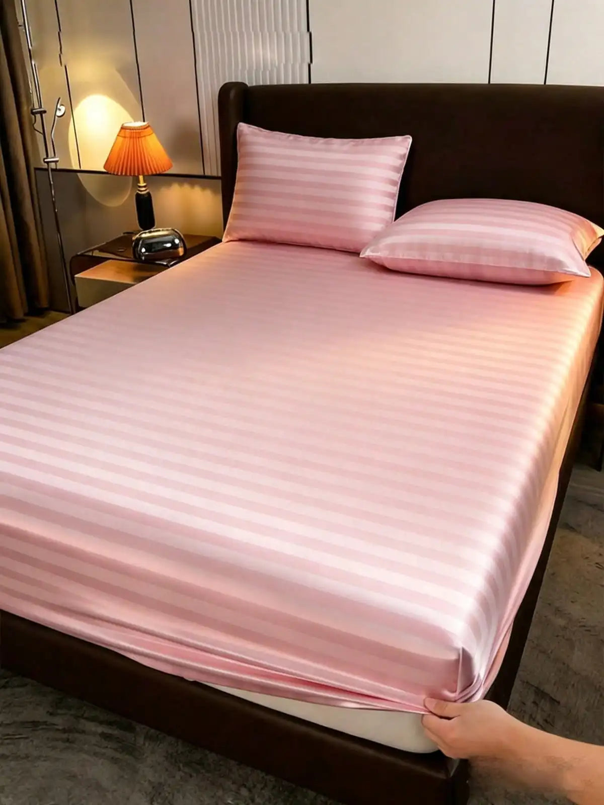 Pink Satin Bedding Set With Pillowcases