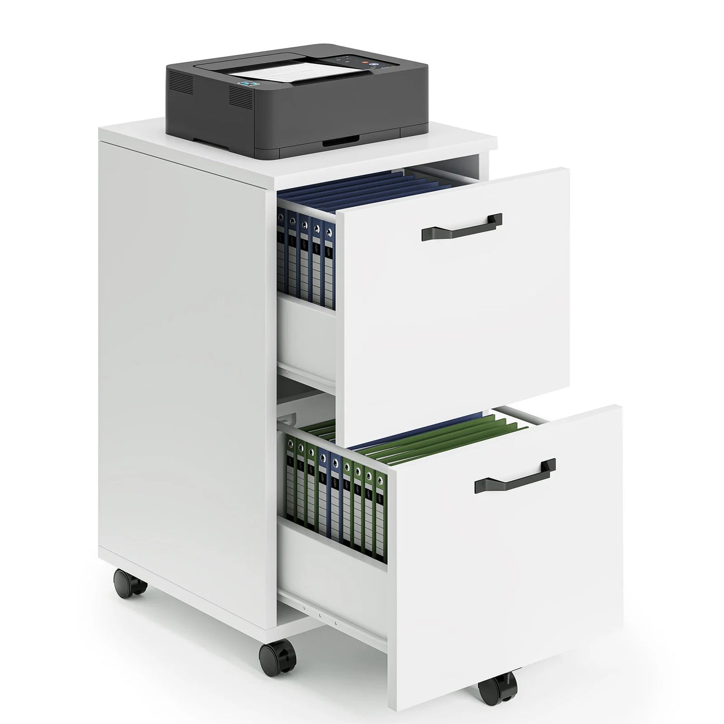 JHK Wooden 2-Drawer Rolling File Cabinet Under Desk Storage with Lockable Wheels Mobile Printer Stand Home Office Organizer for Documents and Office Supplies