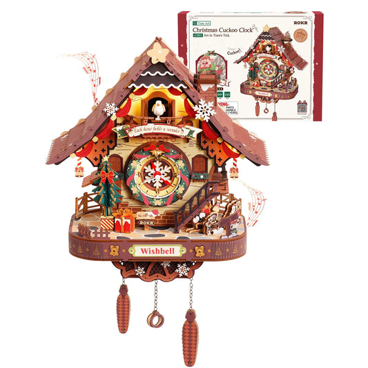 ROKR Wooden Christmas Cuckoo Clock Mechanical 3D Puzzle Kit