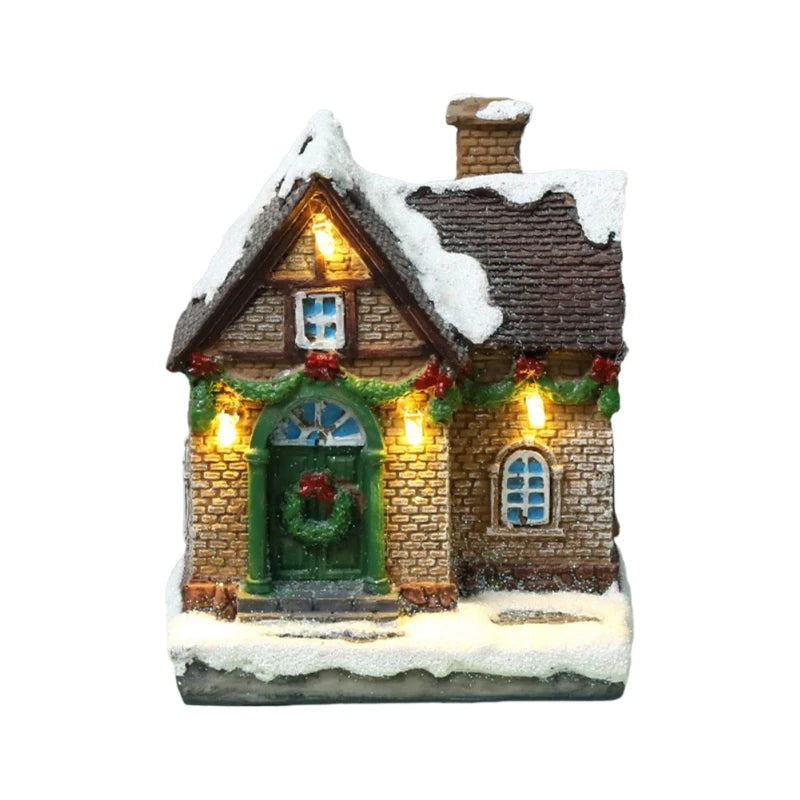 Christmas LED Light House Ornaments Resin Cottage Miniature Village