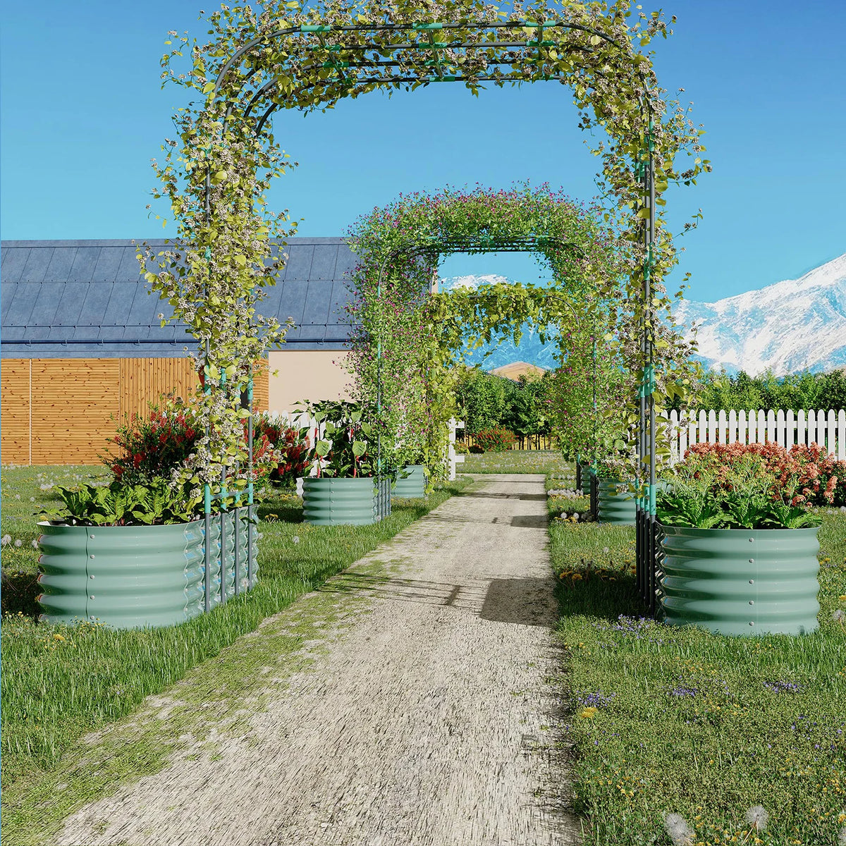 HiMISS Galvanized Raised Garden Bed With Arch Trellis For Plants